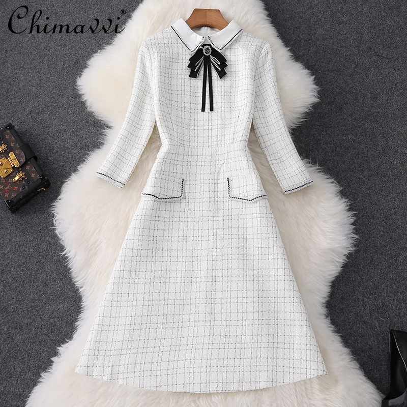 

2021 Spring Women's Clothing Fashion Stitching High Waist Zipper Pullover Midi Dress Long Sleeve Slim Temperament Dress Autumn