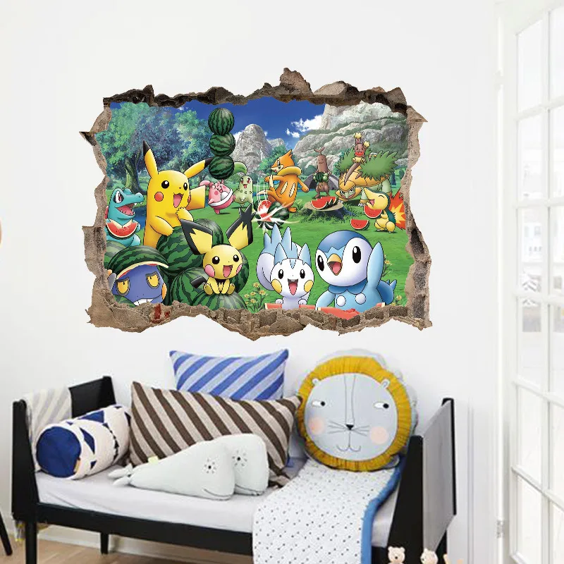 Adhesivos removibles de Pok&eacute;mon para pared, calcoman&iacute;as 3D de Anime Kawaii de Pikachu, Jigglypuff, decoraci&oacute;n para el hogar, dormitorio de ni&ntilde;os, arte de sala de estar, Mural-2