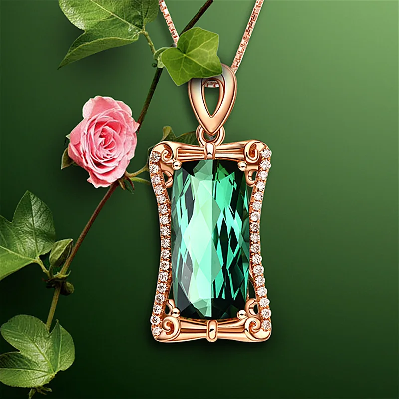 

Luxury Rectangle Green Crystal Necklace Bridal Wedding Green Gems Zircon Necklace Anniversary Jewelry Banquet Lover's Gifts