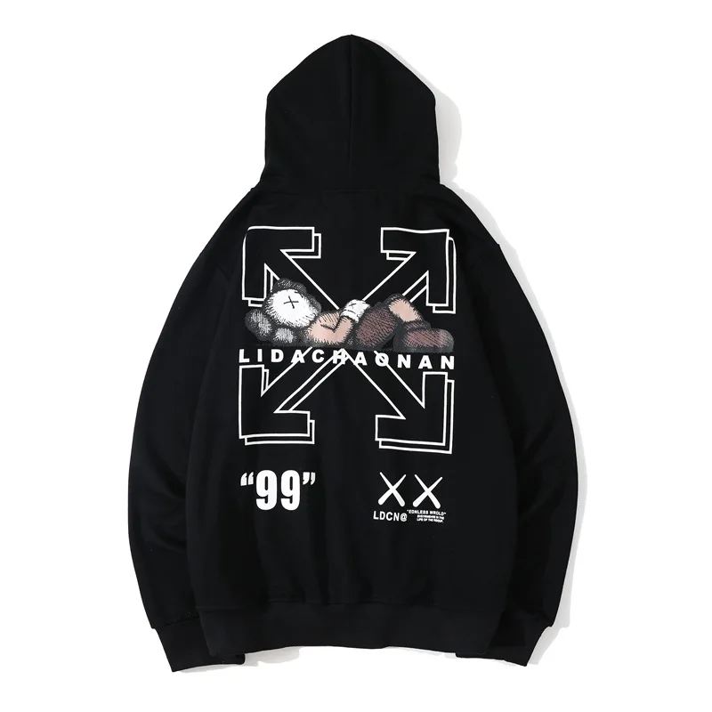 

Autumn winter off ow white cartoon printed arrow hooded sweater for men and women