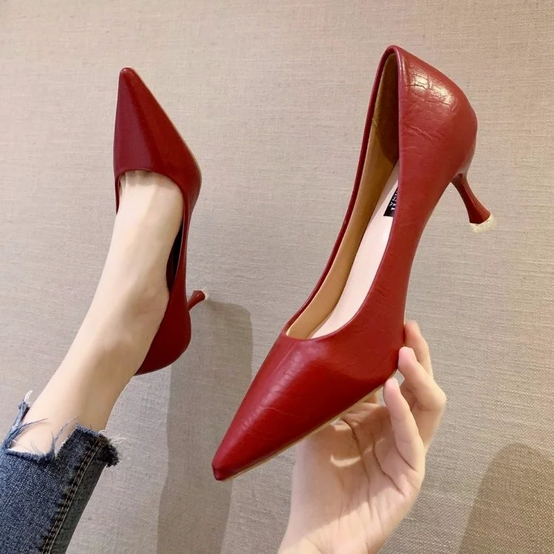Women Pumps Sexy Elegant Thin Heel Pointed High Heels Black Work Single Shoes Dress Party Womens Shoes Red Wedding Shoes