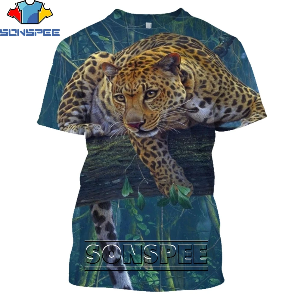 Футболка мужская SONSPEE со скрытыми животными и леопардовым рисунком забавная