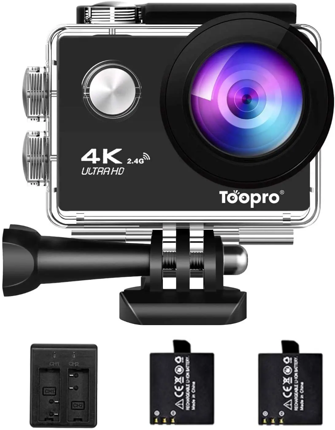 Скидка Водонепроницаемая подводная Экшн-камера Toopro 6, Wi-Fi, 4K, 16 м, 173 градусов, широкоугольный объектив с 2 перезаряжаемыми элементами
