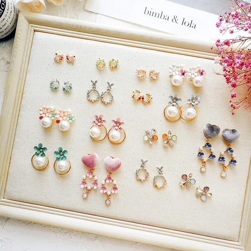 Корейские милые маленькие серьги для девочек стразы гирлянда цветы куртки