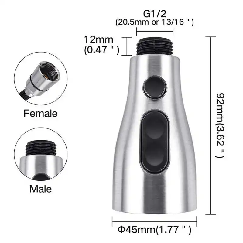 

Adjusted Kitchen Bathroom Tap Faucet Pull Out Shower Head Water Spray Replacement Head Sprinkler Three-function Pause Pull Head