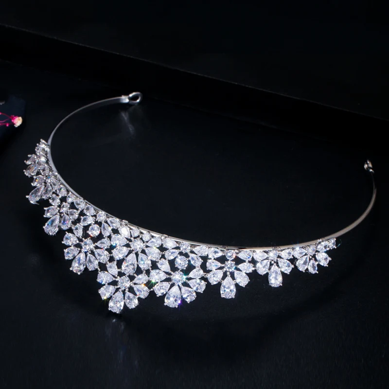 Pera блестящий цветок кубический цирконий кристалл элегантный головной убор