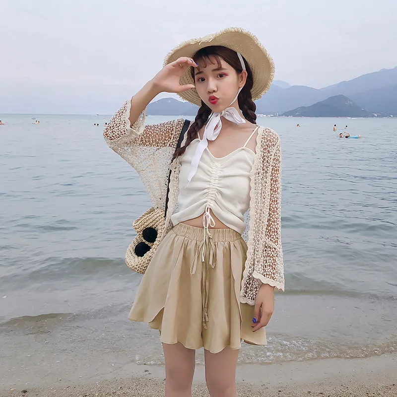 Ажурное кимоно кардиган летние вязаные женские рубашки с длинным рукавом