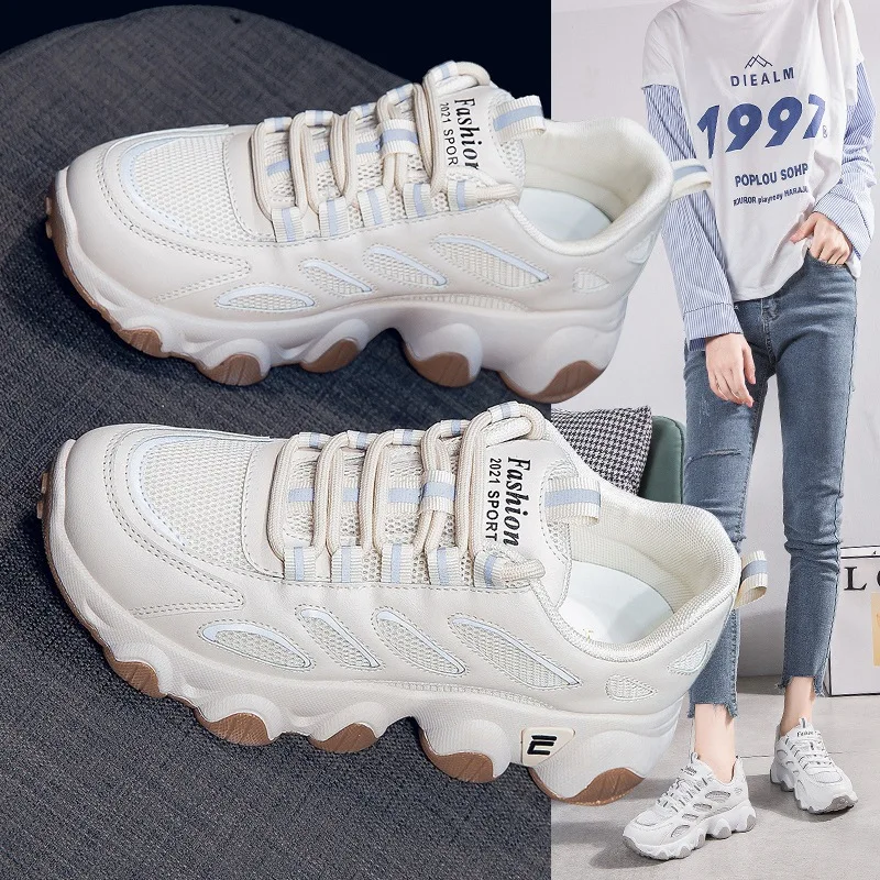 

Tennis Female 2021 Spring Autumn New Mesh Breathable Women's Running Shoes White Platform Sports Shoes Trendy Sneakers Off White