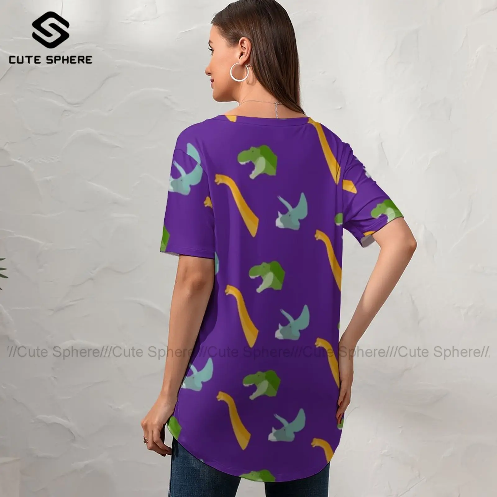 

Dinosaur Tee Shirt Funny Pattern Woman T Shirt V Neck Short Sleeve Street Wear Tshirt Large