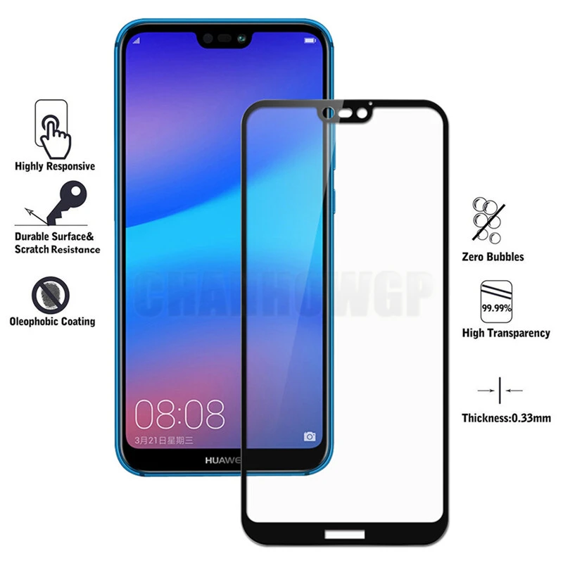Закаленное стекло с полным покрытием для Huawei P20 Lite Защитная пленка экрана Pro 9H на