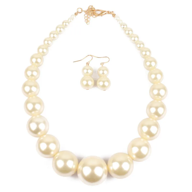 

Fashion Atmosphere Short Silver Color Imitation Pearls Necklace Set Statement Temperament Gold Color Necklace For Women