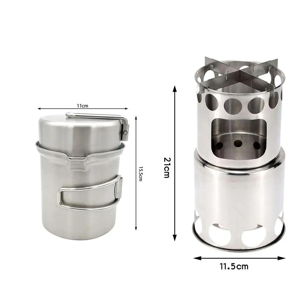 

Wood Stove Outdoor Camping Cooking Pot Set Stainless Steel Camping Portable Outdoor Elements Cookware for Backpacking
