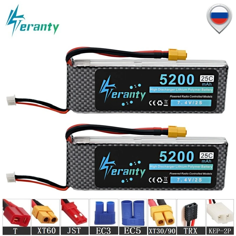

Teranty Power Racing Cars 2S lipo battery 7,4 v 5200mAh для rc вертолета rc car rc boat quadcopter 7,4 v Li-Polymer battey 2 шт.