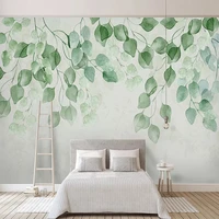 3d wallpaper modern green leaves watercolor hand painted pastoral fresco living room tv bedroom wall painting papel de parede 3d