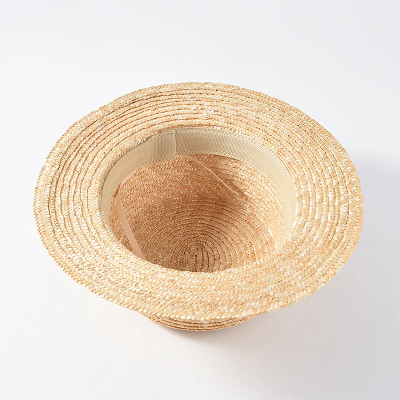 

Flat straw hat spring summer ladies 5cm 7cm 9cm wide brim boater hat vacation sunshade beach Fedora Straw hat with black bowknot