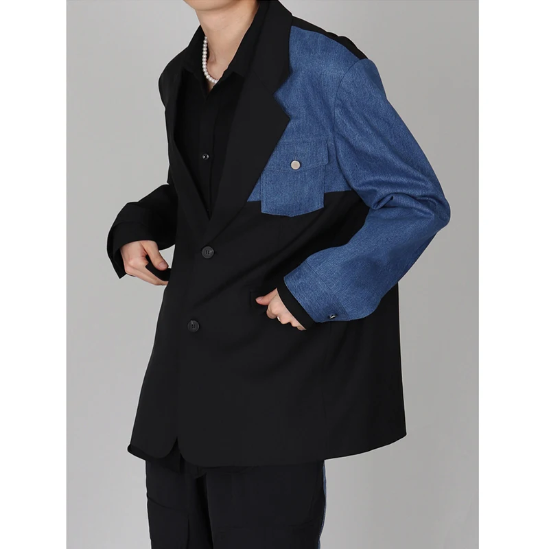 

XS-6XL New 2021 Men's Clothing Hair Stylist Catwalk Casual Splicing Suit Coat Plus Size Costumes