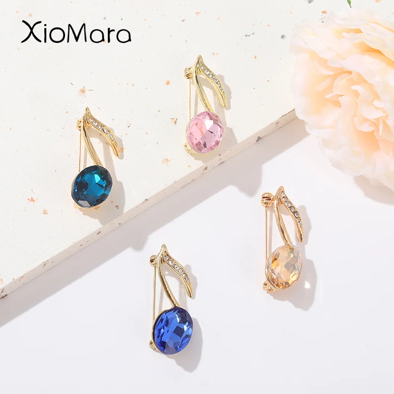 

Multicolor Crystal Rhinestone Musical Notes Metal Enamel Pins Music Fans Gift Brooch Lapel Badge For Musical Composition Jewelry