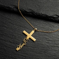 personalized custom diy private name cross necklace stainless steel christian ornaments women nameplate pendant christmas gifts