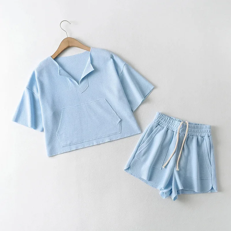 

Short Sleeve T-shirt Drawstring Shorts Sportwear Women Set Irregular Collar Ladies Loungewear Home Suit Summer Streetwear Sets