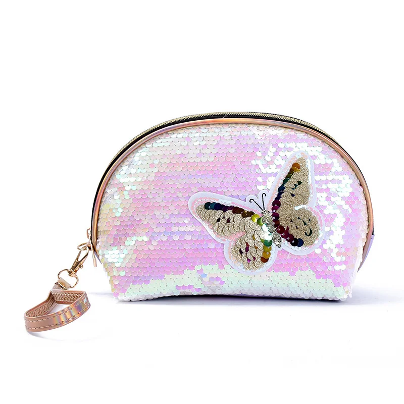 

Ladies Cosmetic Bag Wash Bag Creative Sequin Bow Cosmetic Bags Hard Edge Semi-circular Cosmetic Cases Make-up Bags