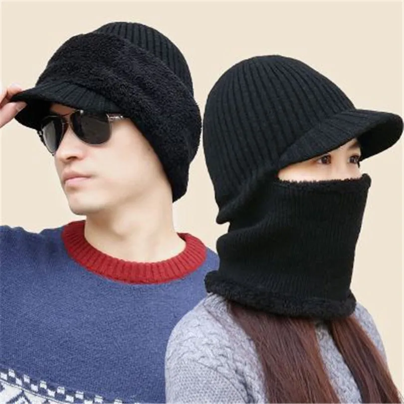 

VISNXGI Winter Knitted Beanies Skullies Hats Women Thick Warm Female Bonnet Caps Outdoor Men Riding Sets Ski Sport And Scarf