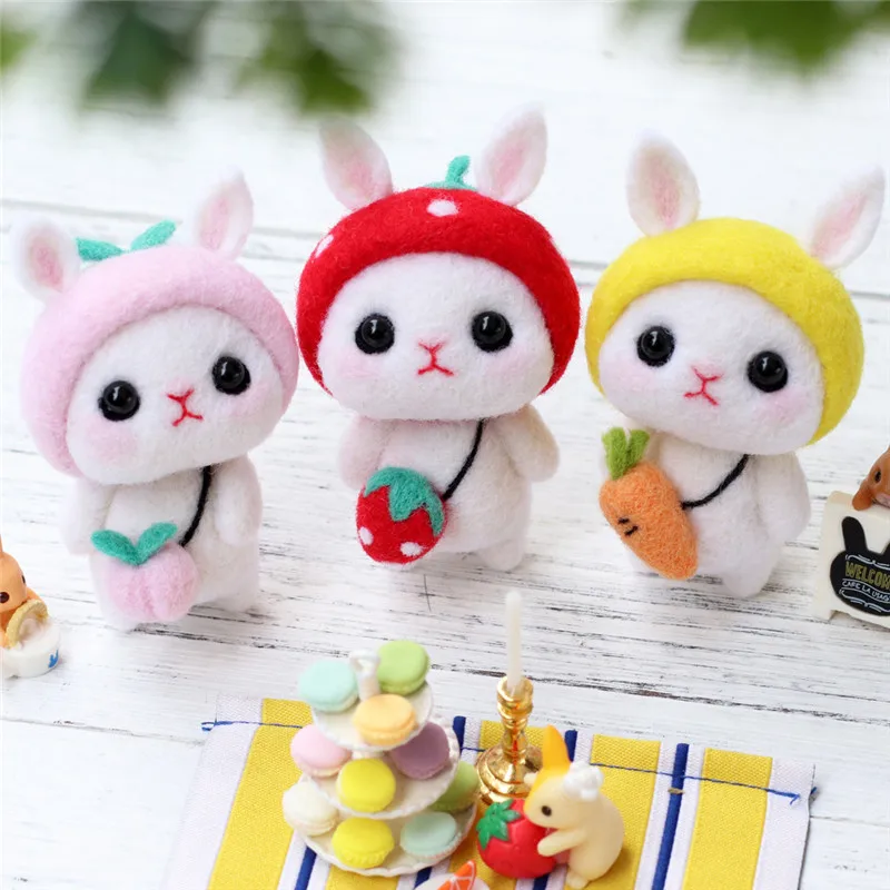 

Cute Needle Felted Animals Felting Cat Rabbit Fruit Felt Wool Craft Sets DIY Felt Toy Handmade Felt Kits Animal Material Package
