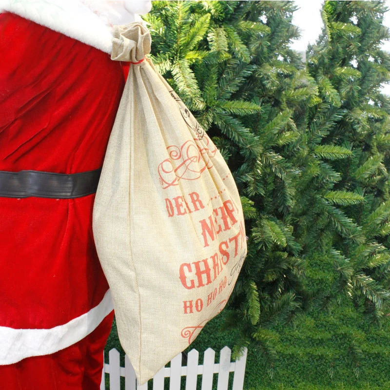 Большая подарочная сумка с Санта-Клаусом 2021 милая Рождественская Льняная