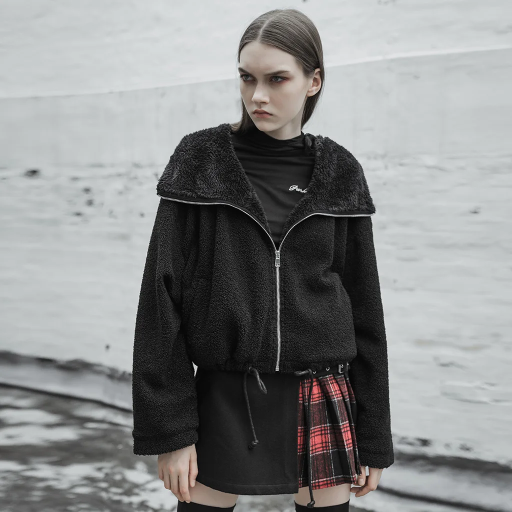 Женское короткое бархатное пальто в стиле панк с рисунком единорога теплая