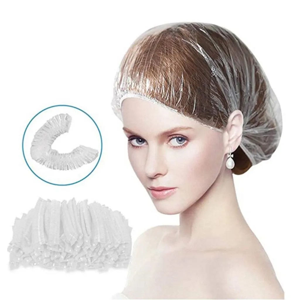 

100Pcs Plastic Shower Cap Kids Elastic Bathing Caps Processing Spa Cooking