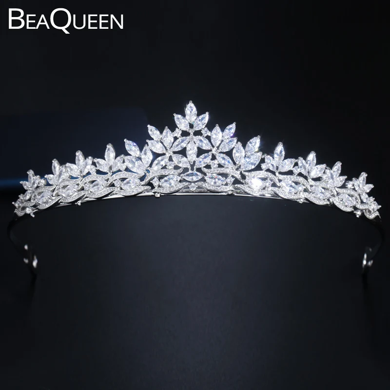 

BeaQueen Gorgeous Leaf Wedding Jewelry Cubic Zirconia Crystal Brides Bridesmaids Tiara Crown Headband Hair Accessories H015