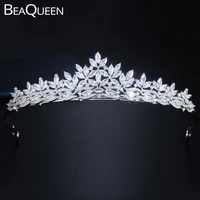 beaqueen gorgeous leaf wedding jewelry cubic zirconia crystal brides bridesmaids tiara crown headband hair accessories h015