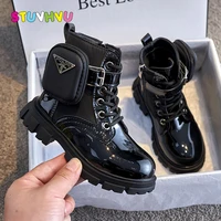 winter shoes for children boots black leather girls ankle boots fashion waterproof platform shoes plus velvet kids martin boot