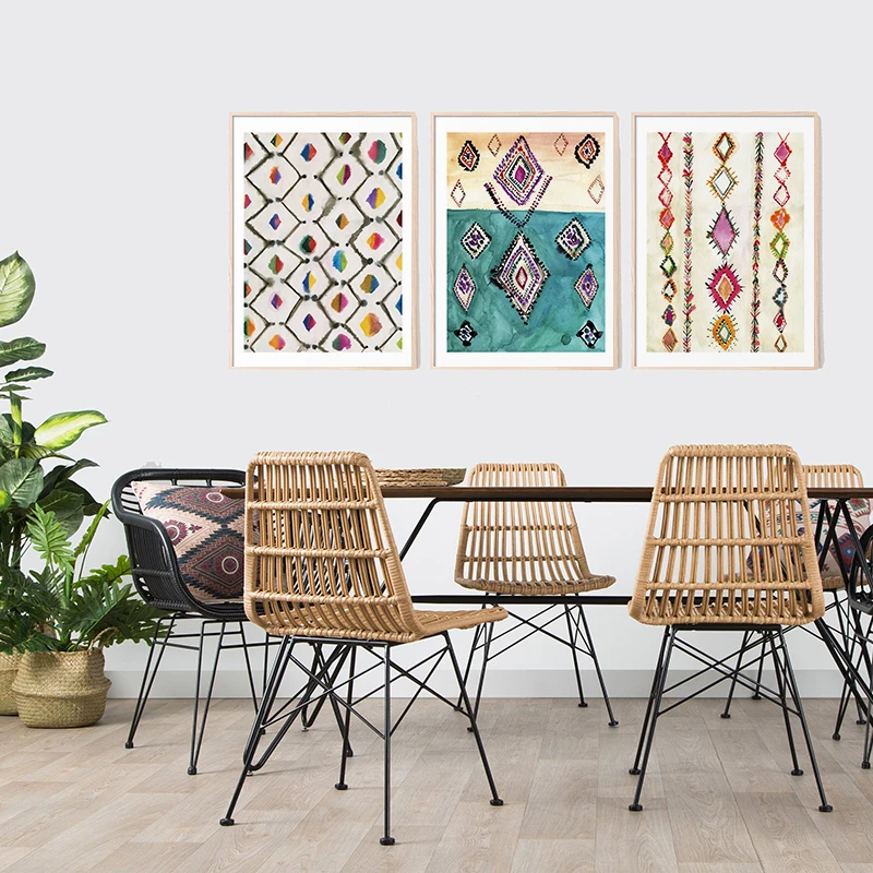 

Moroccan Carpet Posters Prints Bohemian Art Multicolored Geometric Rhombus Canvas Painting Picture Modern Living Room Wall Decor