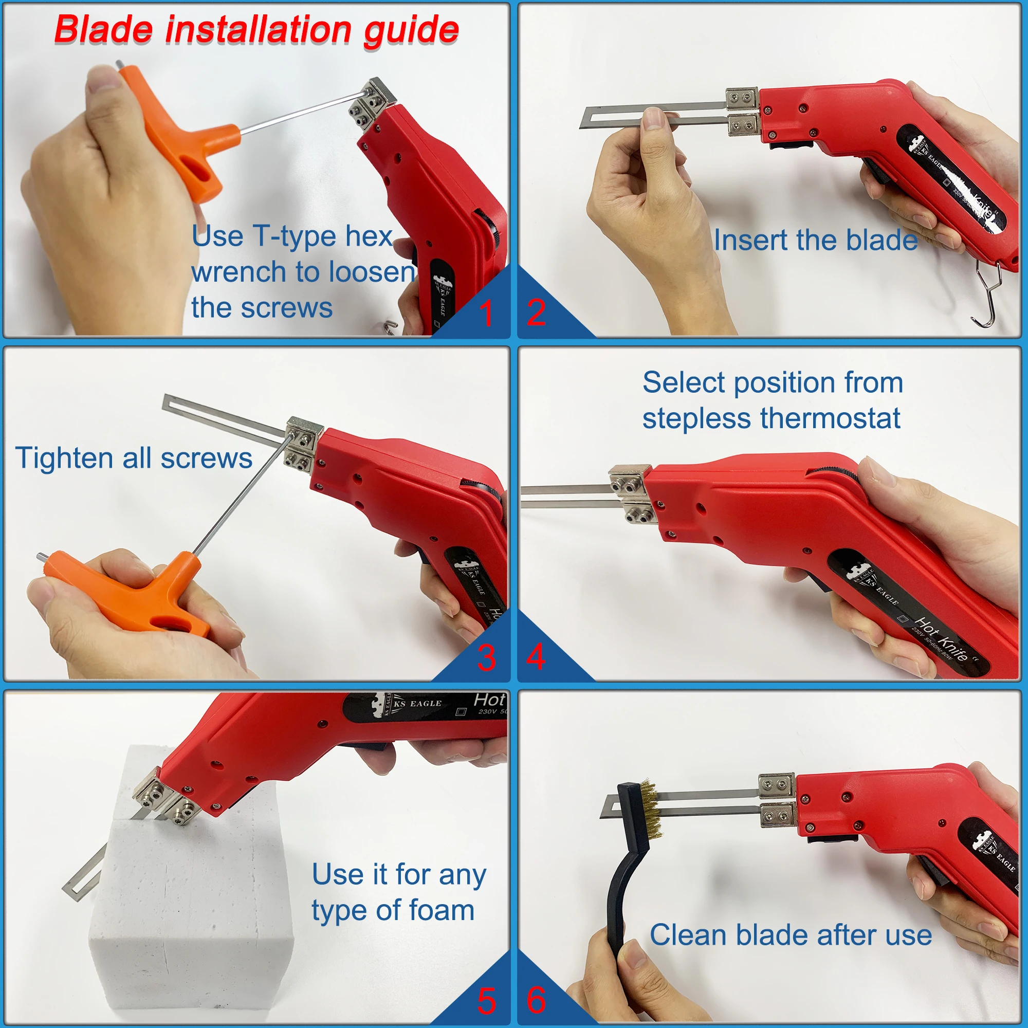 KS EAGLE Hand Held Electric Cutting Knife Foam Cutter Tool Sponge Pearl Cotton Thermal Cutting Knife With Hot Wire Cutter Blade images - 6