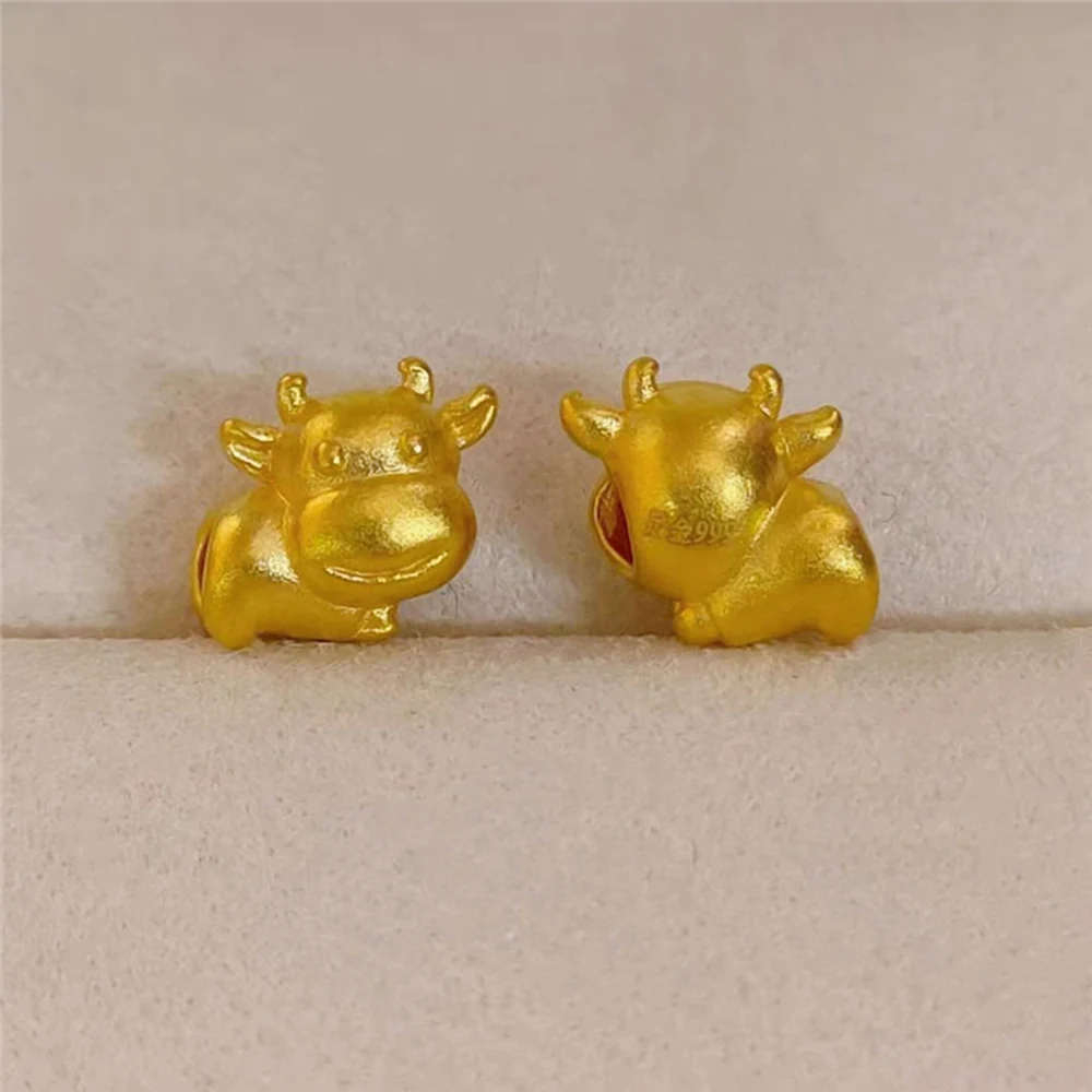 

1PCS New Solid Pure 24Kt 3D Yellow Gold Pendant Women Cow Bead 0.1-0.2g 9*7mm