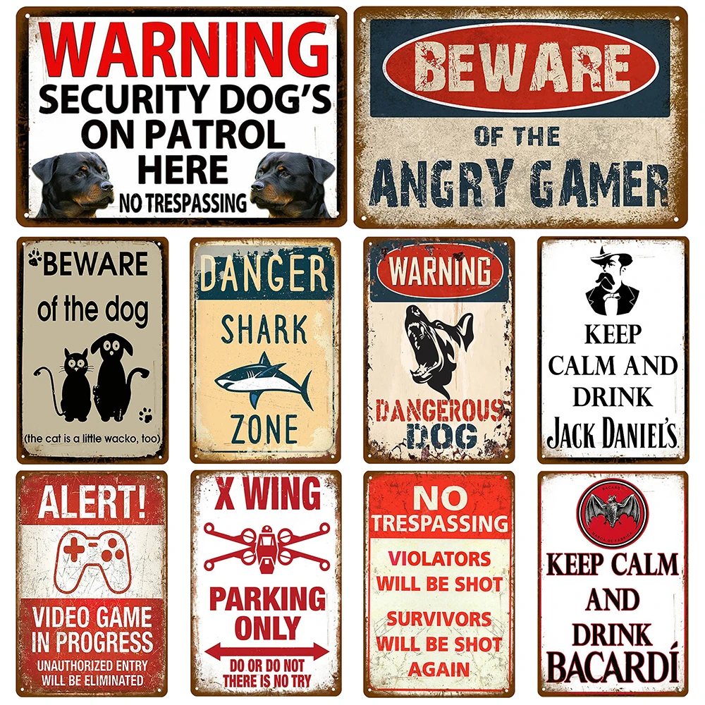 

Vintage Metal Tin Sign Plaque WARNING Posters BEWARE Iron Painting for Garden Bar Home Wall Pendant Plate
