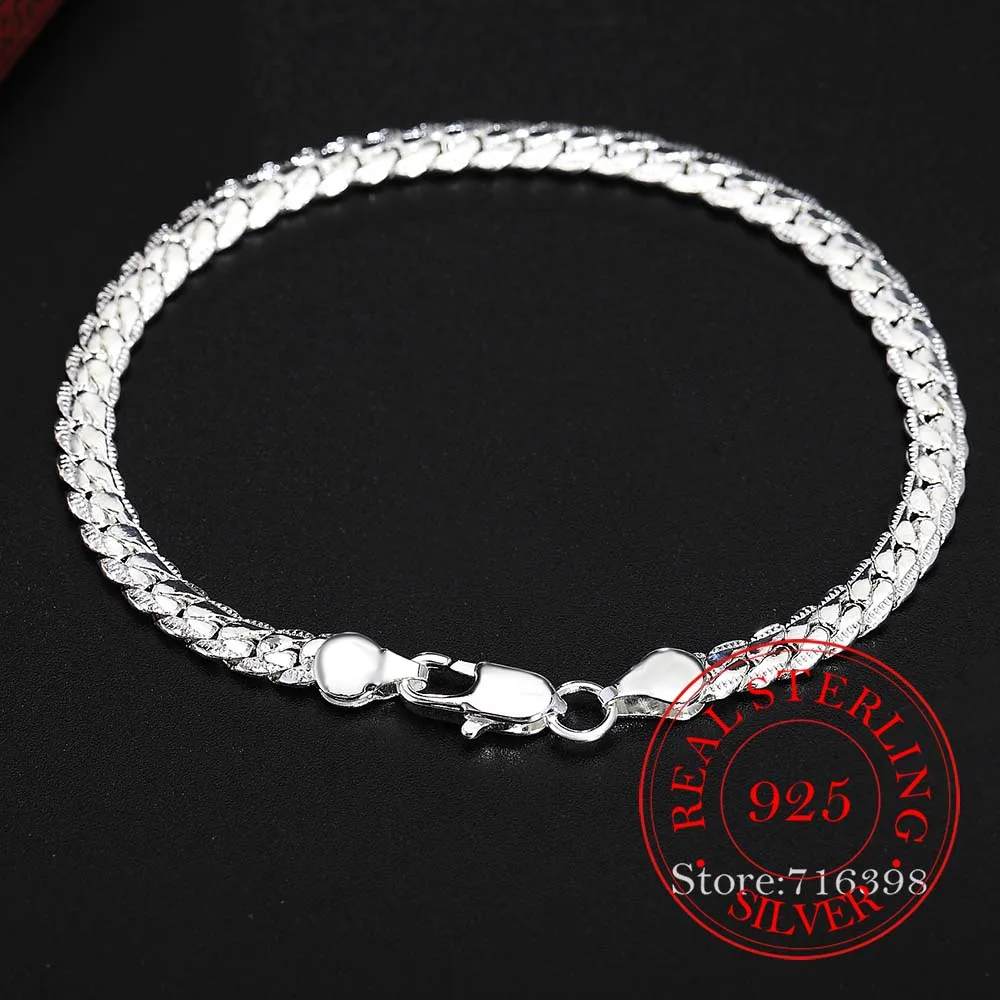 

Wholesale 925 Sterling Silver Necklace Bracelet Jewelry Set Cheap Bridal Party Sets Mens 6MM Sideway Fashion Silver Necklace