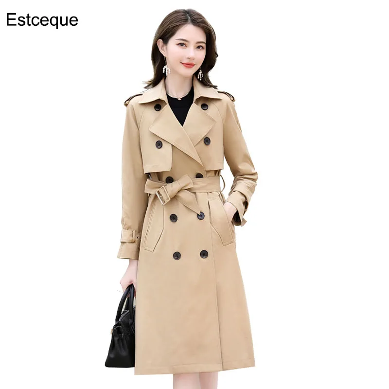 Женский длинный тренч в английском стиле свободное пальто с отложным воротником