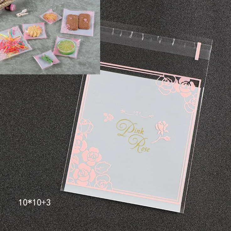 Pink And Rose LBSISI Life 100 шт 10*10+ 3 см мешки для печенья, конфет для дома Рождество свадебное украшение самоклеящаяся пластиковая упаковка для пищевых продуктов полипропиленовый подарочный пакет - Цвет: Pink And Rose