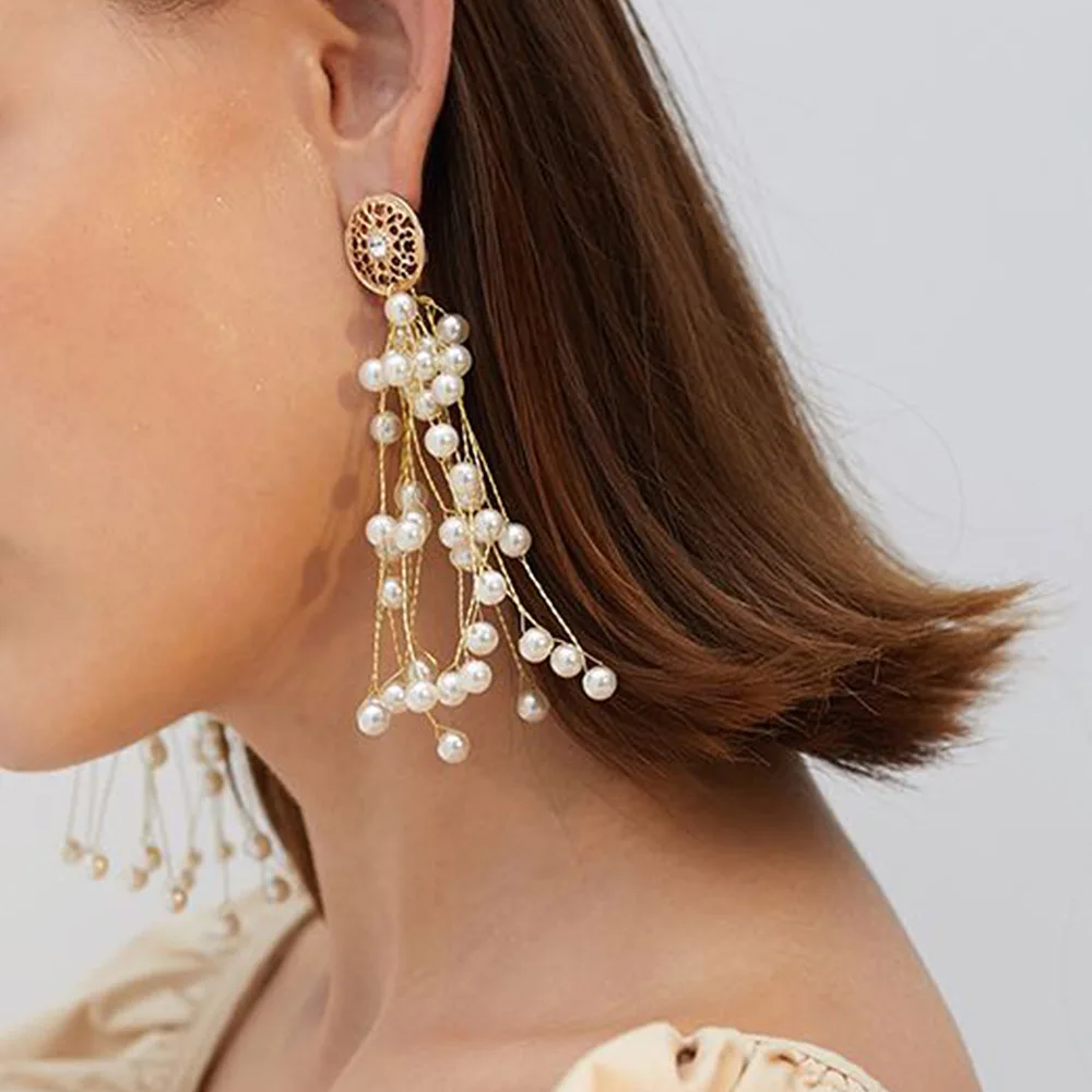 

New Boho White Imitation Pearl Round Circle Hoop Earrings Women Gold Color Big Earings Korean Jewelry Brincos Statement Earrings