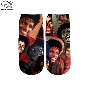 PLstar Cosmos Прямая поставка Майкл Джексон Мода 3DPrint ЖенщиныМужчинымальчикдевочка Харадзюку красочные повседневные короткие носки до щиколотки Style1