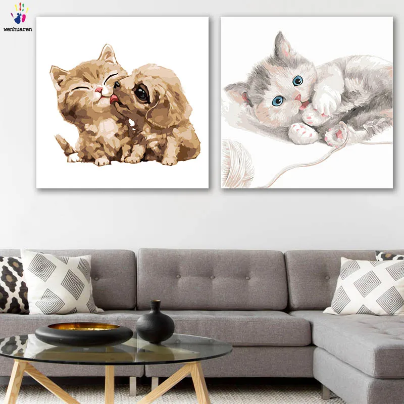 DIY картинки для раскраски по номерам с цветами мультяшный Кот озорная кошка