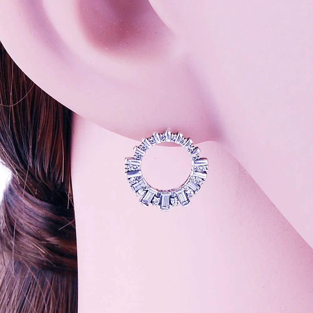 

SilJew Authentic 925 Sterling Silver Dancing Clear Zircon Snow Block Stud Earrings for Women Girls Fine Jewelry Gift Oorbellen