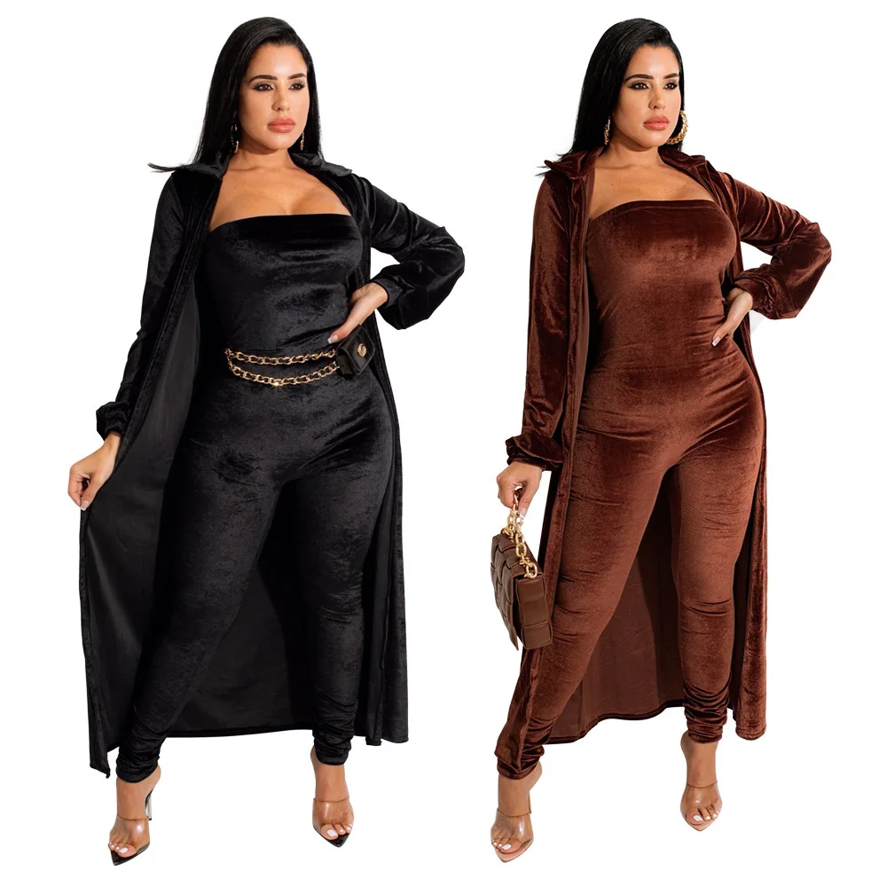 

Cutubly Women Sets Outfits Autumn Winter 2022 Cloak Cape Tops And Jumpsuits Two Piece Set Velvet Fashion Long Sleeve Pant Suit