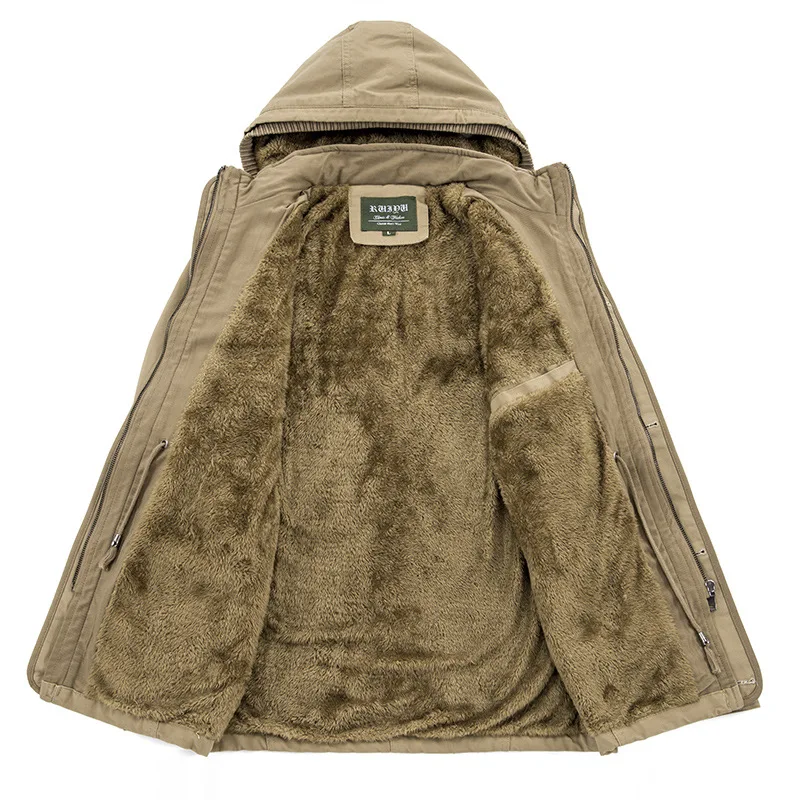 Зимняя мужская одежда куртка с капюшоном бархатная плотная ветрозащитная из