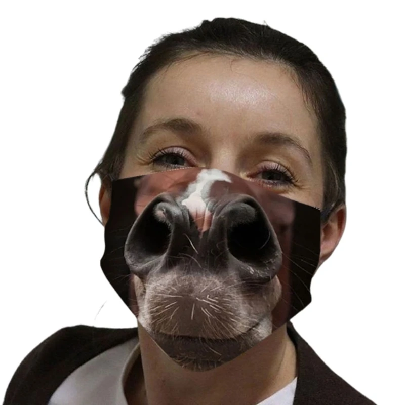 

7Pcs Adult Funny Horse Expression Cosplay Mouth Mask 3D Digital Print Dustproof Sunscreen Washable Decorative Face Cover