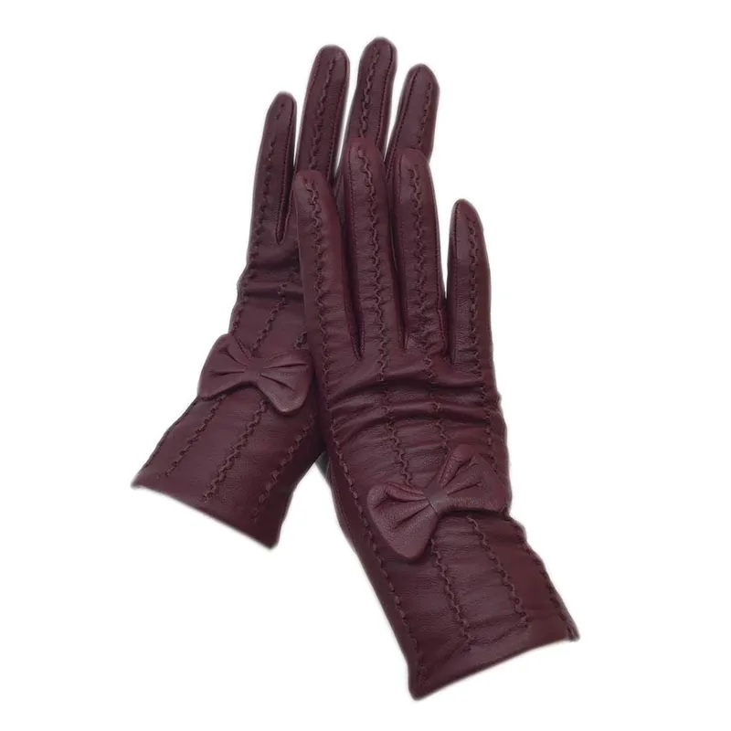 

Женские перчатки из овечьей кожи, винно-красные кожаные теплые перчатки для вождения и улицы, зима 2020