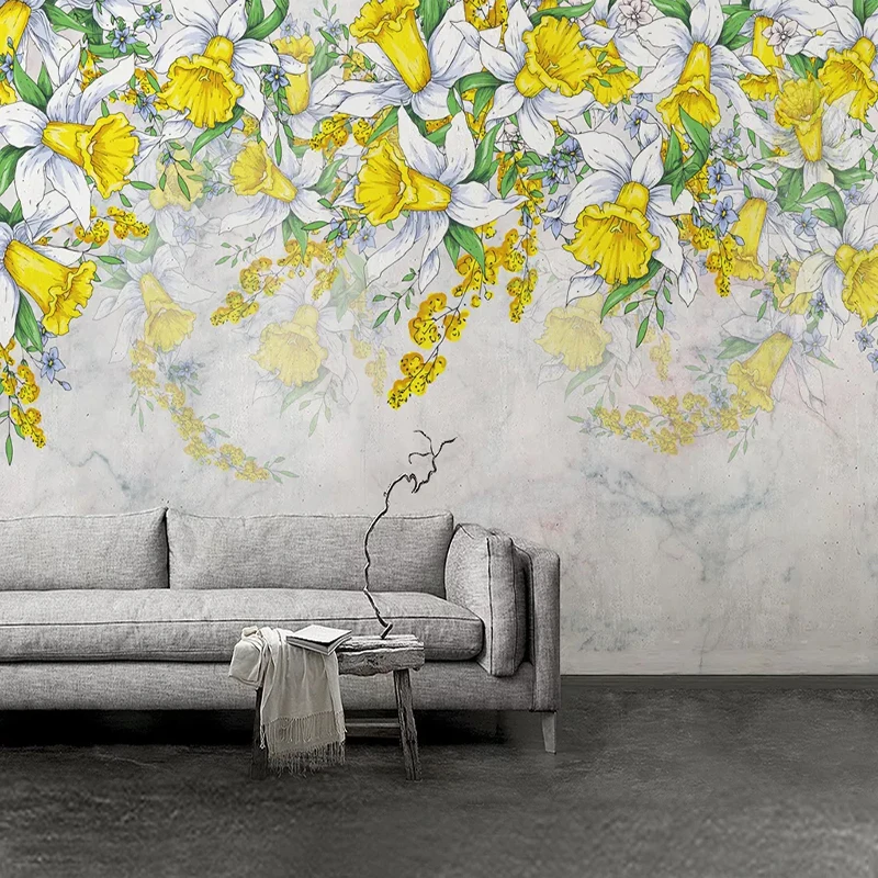 

Фотообои 3D романтические акварельные ручная роспись желтые цветы фрески гостиная спальня скандинавский Декор для дома 3D наклейки на стену