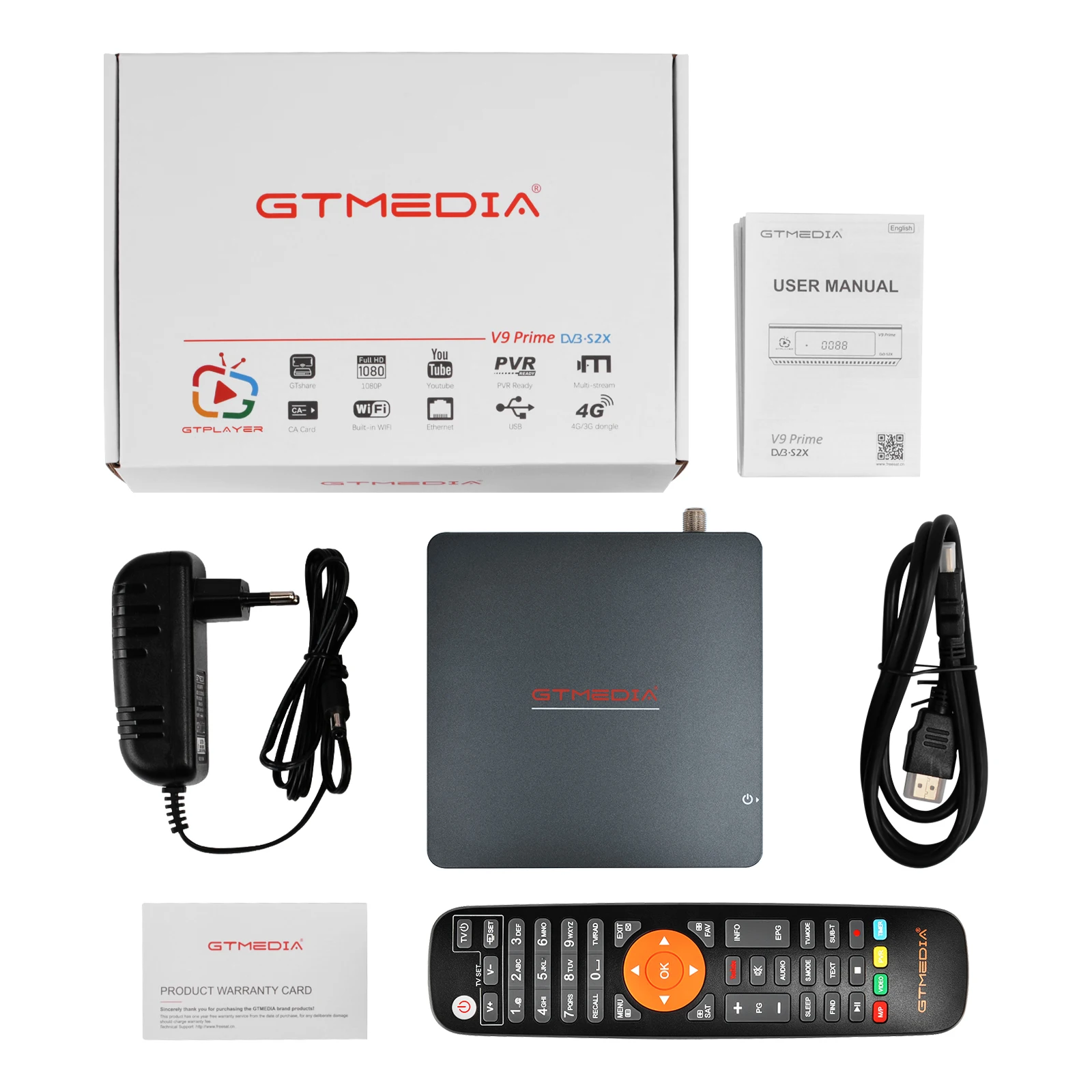 Спутниковый ресивер GTmedia V9 Prime DVB-S/S2/S2X с встроенным WiFi 1080P поддержка ccam. Улучшенная версия V8 Nova / V9 Super.