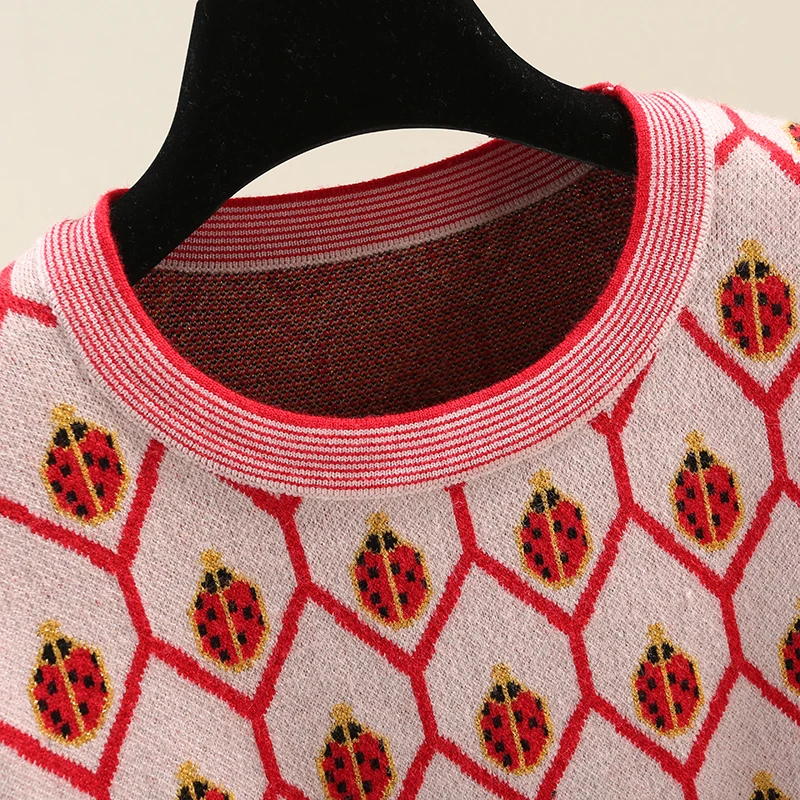 

Pink Beetle Knitted Sweater Women 2019 Autumn Winter O-neck Long Sleeve Casual Pull Femme ugly christmas sweater